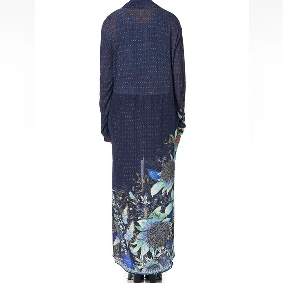 CAMILLA *Natures Nectar* blue floral silk boho long casual jacket w pockets S/M